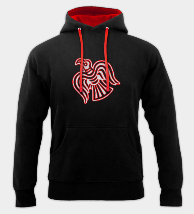 Viking Raven Motif Embroidered Hoodie