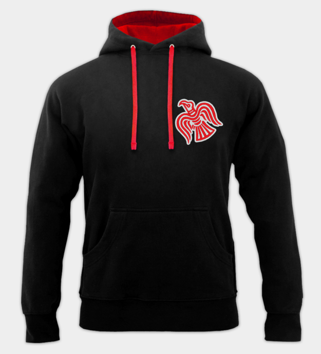Viking Raven Motif Embroidered Hoodie