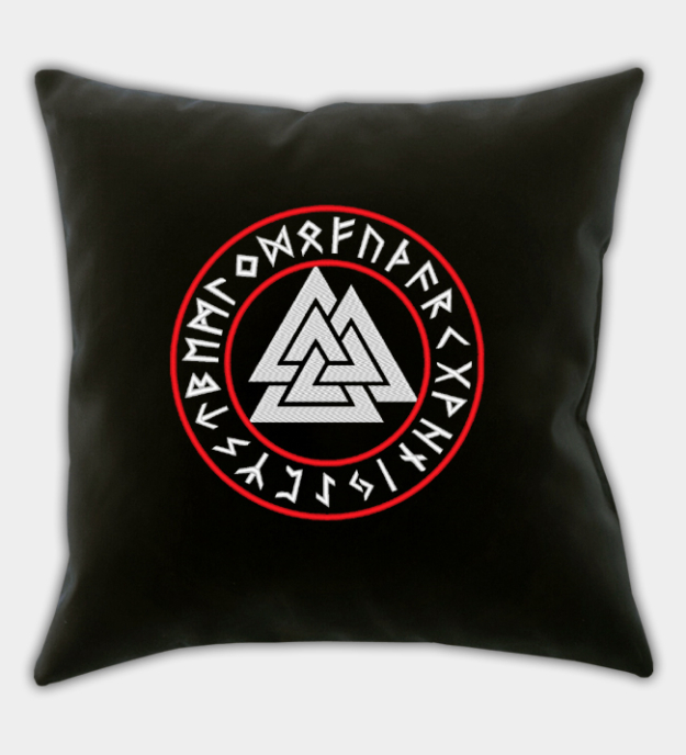 Runic Valknut Embroidered Throw Pillow Cover