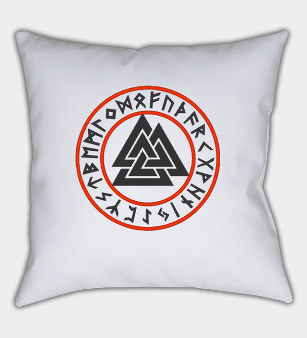 Valknut Runic Circle Embroidered Throw Pillow Cover