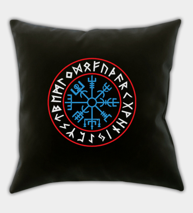 Runic Vegvisir Embroidered Throw Pillow Cover